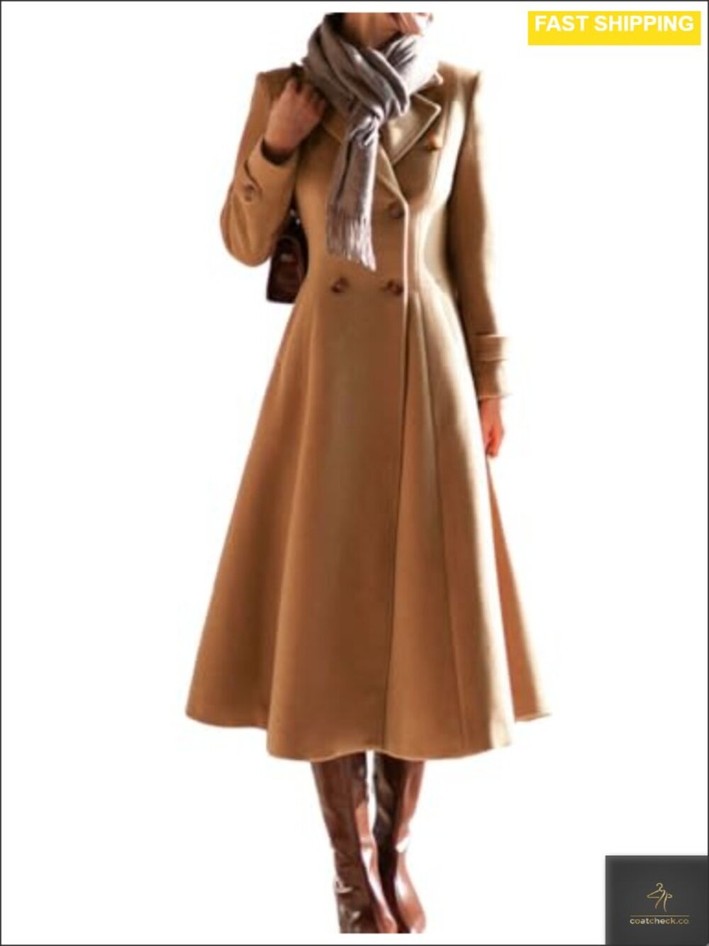 Wool Blend Long Trench Coat Notch Lapel Double Breasted Winter Peacoat
